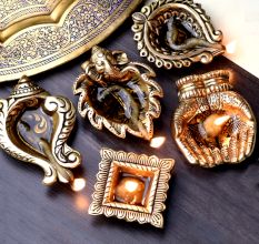 Brass Oil Lamps For Ritual Puja Golden Pital Diwali Diya Pack of 5